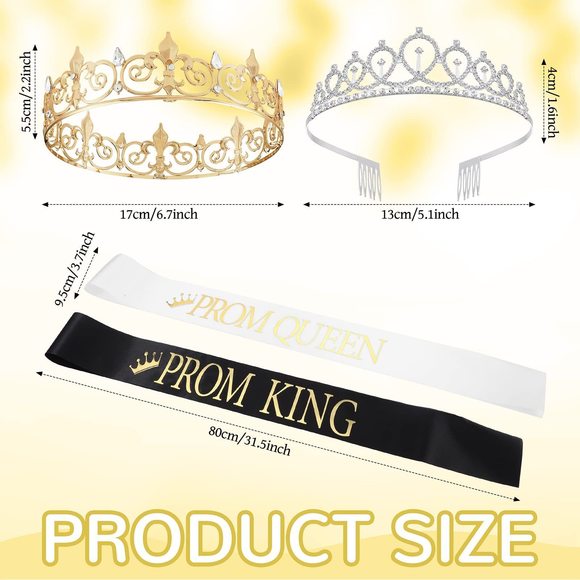 4 Pcs Prom King And Queen Crown Set With Sashes And Tiara Prom Sashes For🙉 - Picture 2 of 7